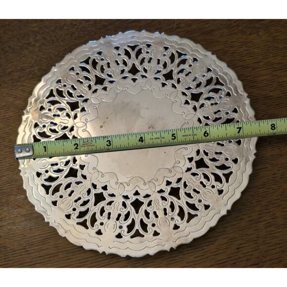 Vintage WILLIAM ADAMS Hand Crafted Silver Plate Pierced Trivet Tray Italy 7.5" - Picture 7 of 8